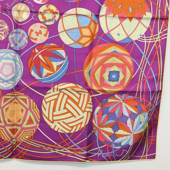 HERMES Carre 90 Scarf ""L’Art du Temari"" Silk Purple gray Auth yk18757 - Picture 15 of 16